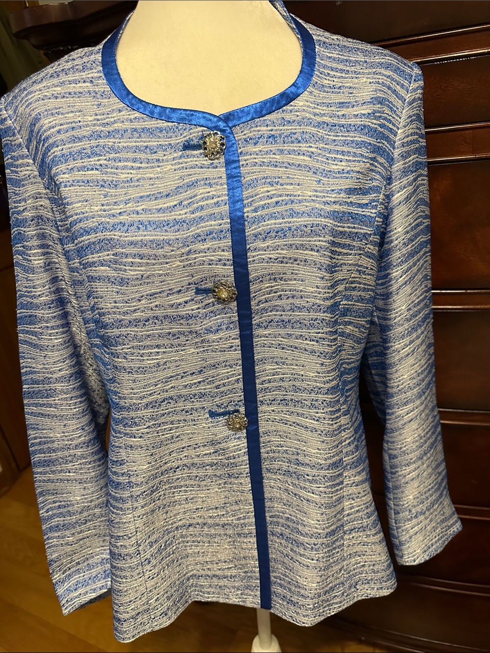 Classic Blue & White Textured Women’s Jacket